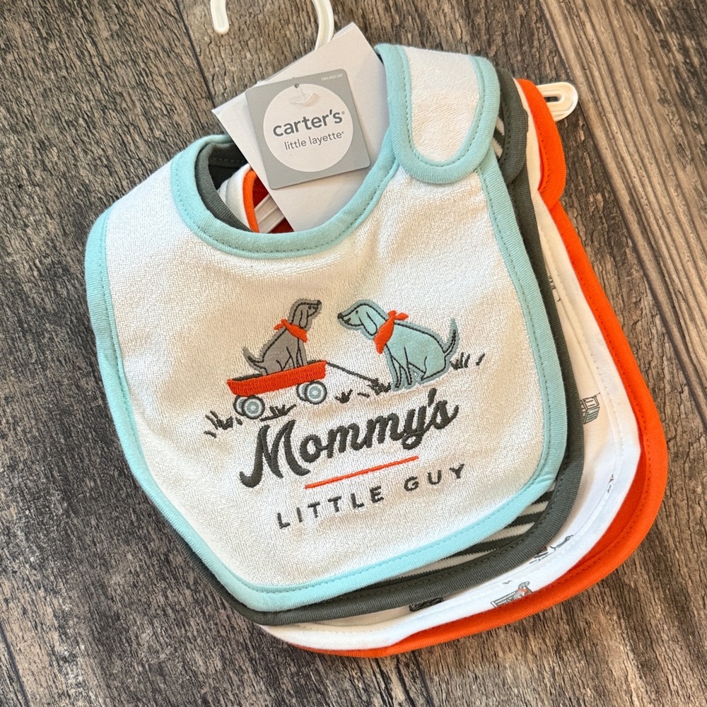 Carter's 4-Pack Water Resistant Bibs Velcro new cotton puppy boys new